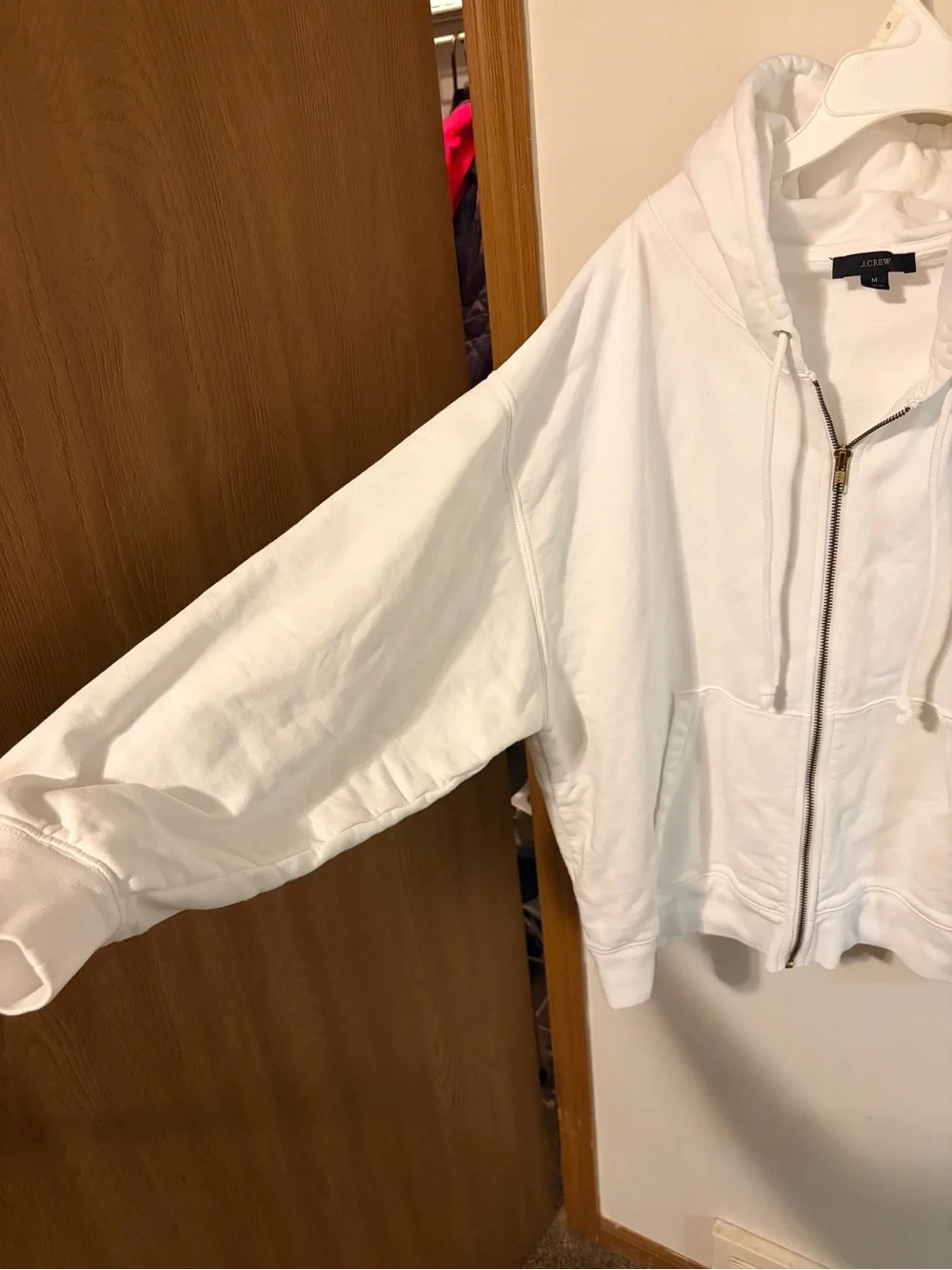 J. Crew White Full-Zip Hooded Sweatshirt